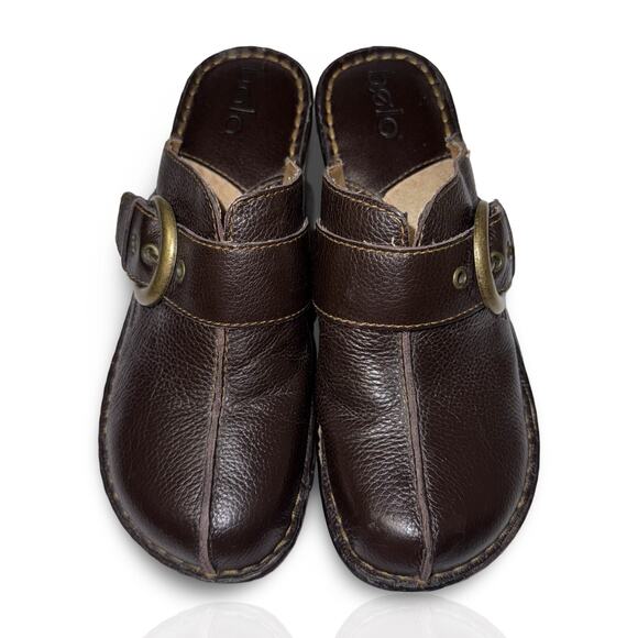 Bølo Brown Leather Buckle Clogs Size 7 EU 38 Slip-On Comfort Mule Sandals - Picture 1 of 9